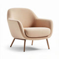 Fabric lounge chair in beige with tapered metal legs and ergonomic design