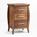 Walnut nightstand with three drawers and brushed gold handles 45 x 35 x 70cm