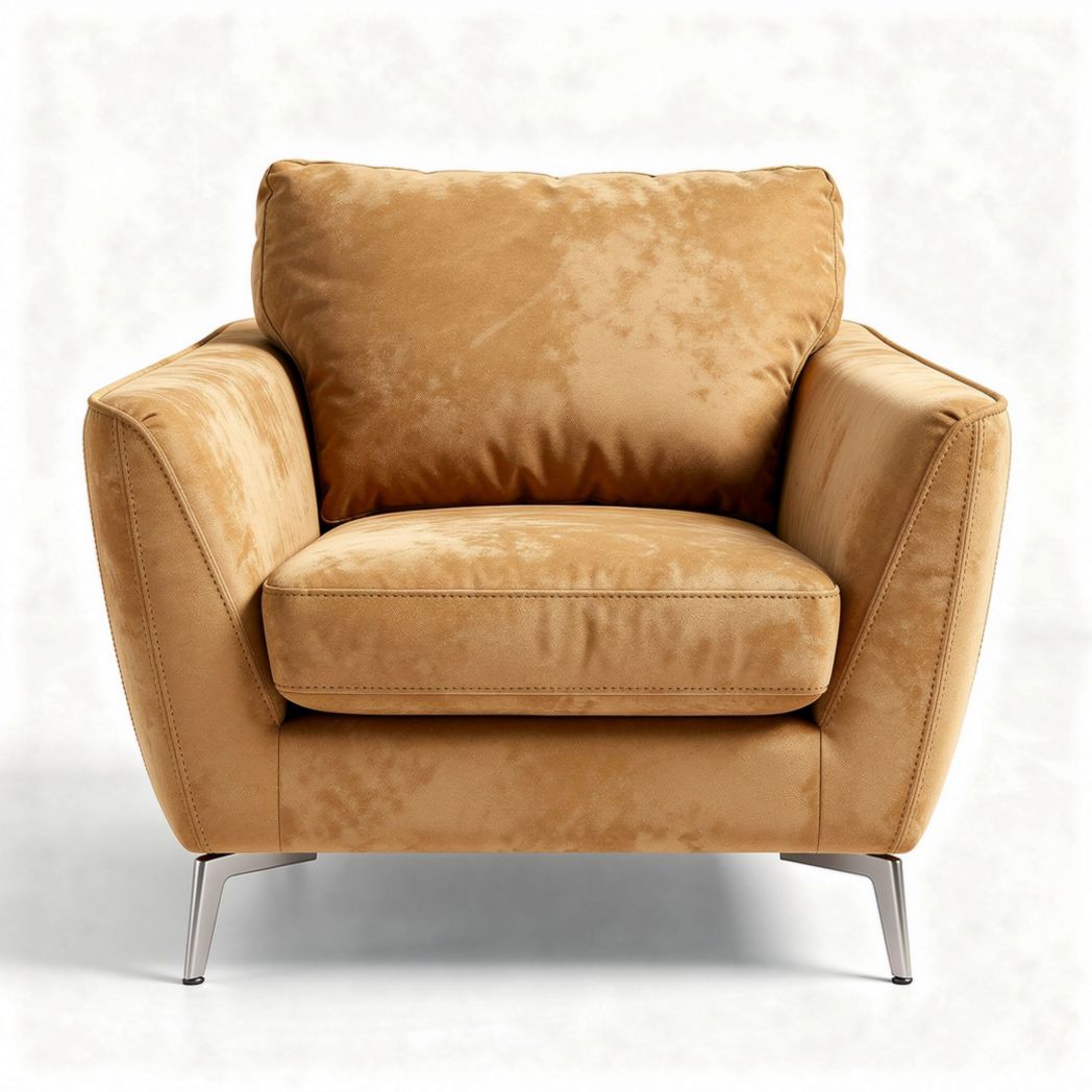 Velvet armchair with metal legs in mustard yellow measuring 80 x 90 x 80cm