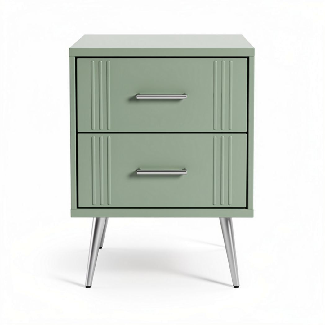 Green nightstand with two drawers and metal legs 40 x 40 x 50cm