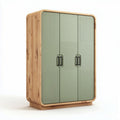 Wooden storage cabinet with three doors in green and natural finish 80 x 40 x 120cm