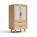Natural wood wardrobe with two glass doors and two drawers 75 x 40 x 130cm