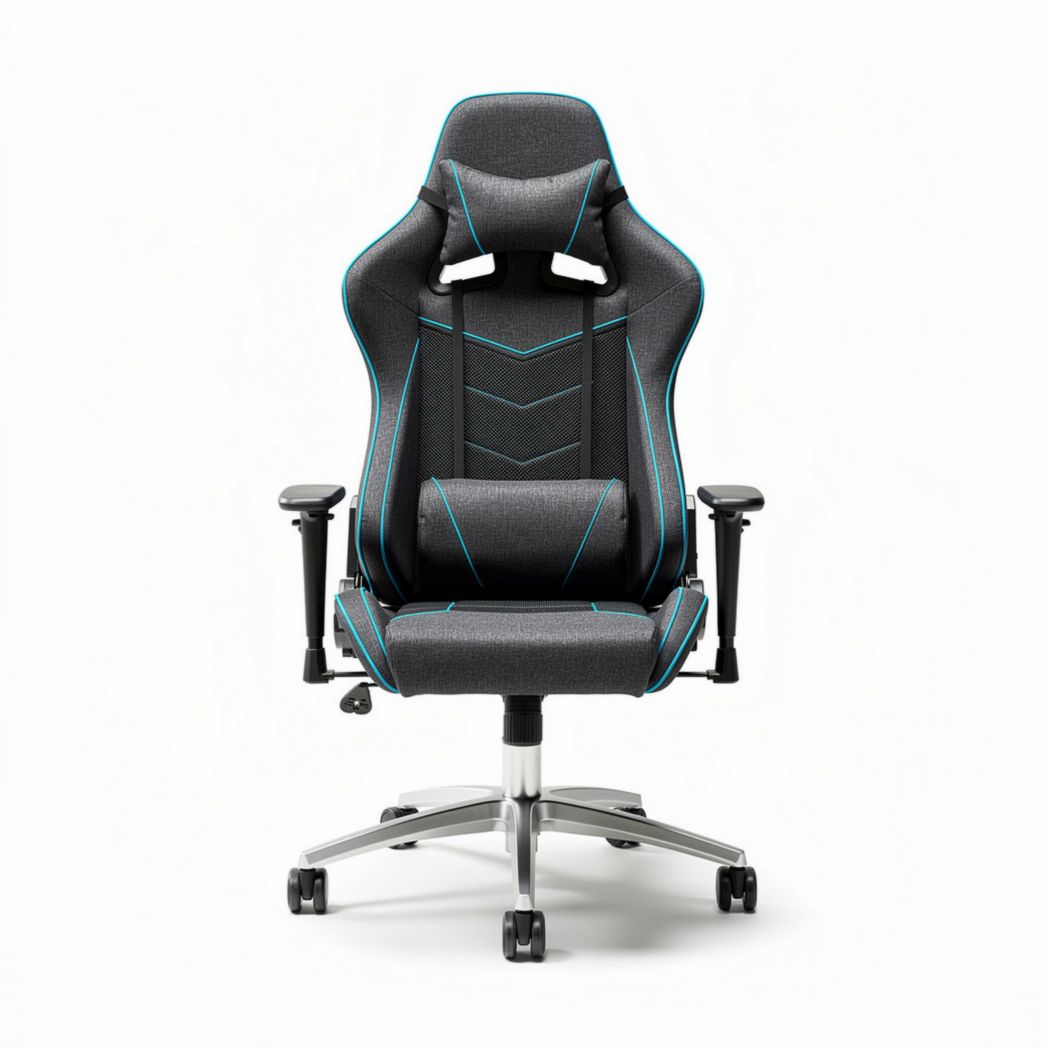 Racing style gaming chair with adjustable armrests and breathable fabric