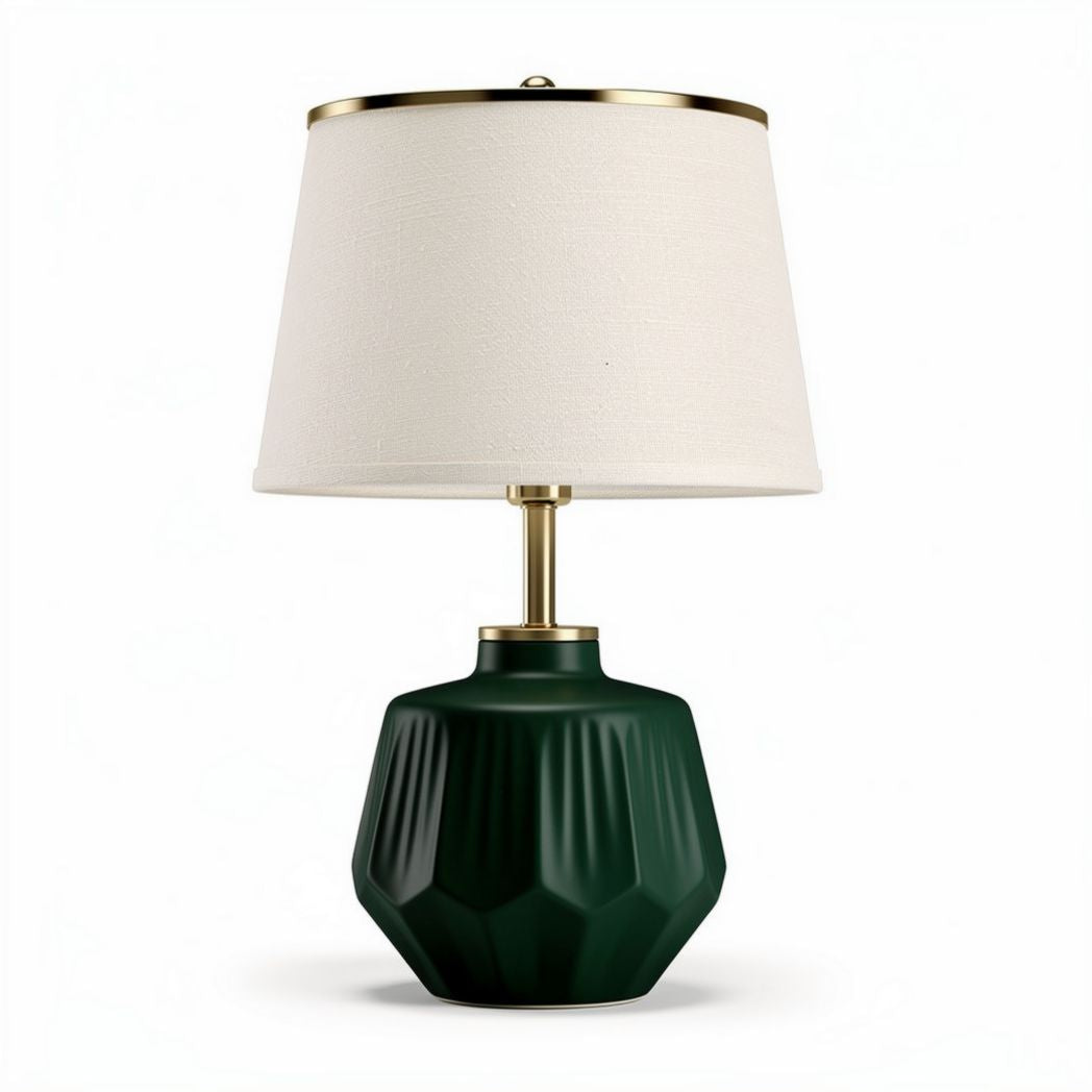 Green ceramic table lamp with fabric shade 25 x 25 x 40cm for home decor