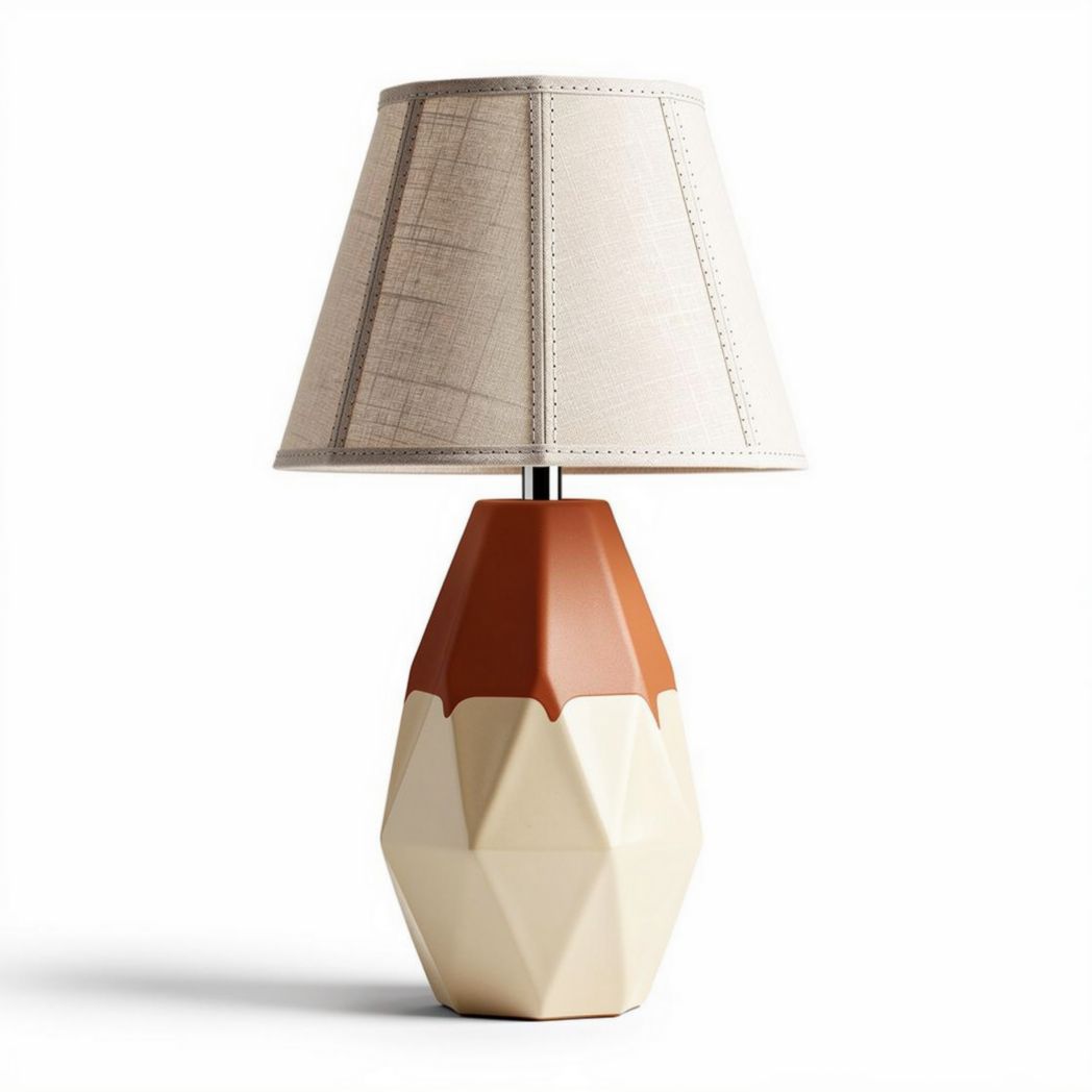 Geometric table lamp with beige and terracotta finish 20 x 20 x 35cm
