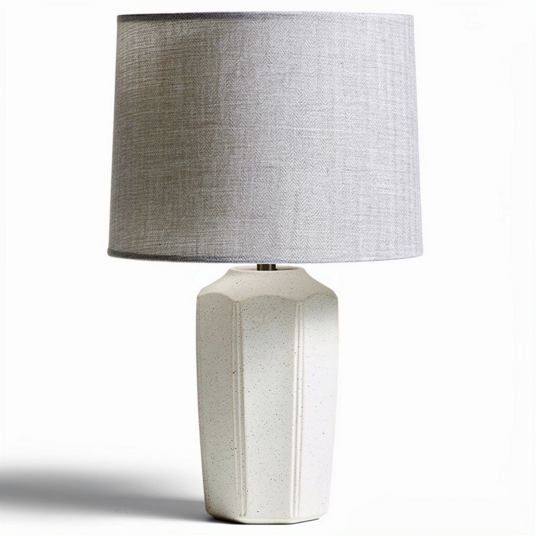 Ceramic lamp with grey fabric shade for living room 20 x 20 x 40cm