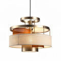 Modern brass pendant light with fabric shade for living room dining area 40 x 40 x 25cm