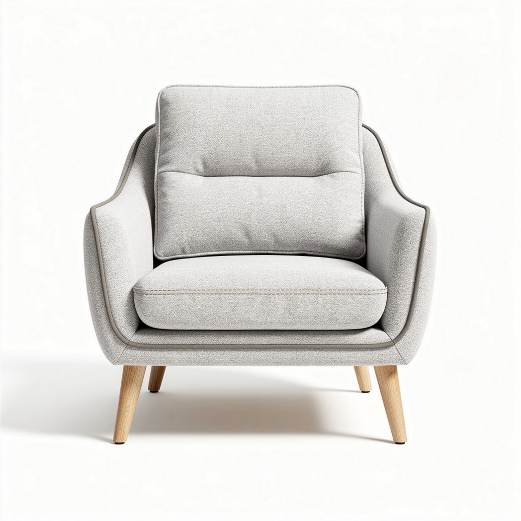 Fabric accent chair with cushion and wooden legs in light gray 85 x 80 x 85cm