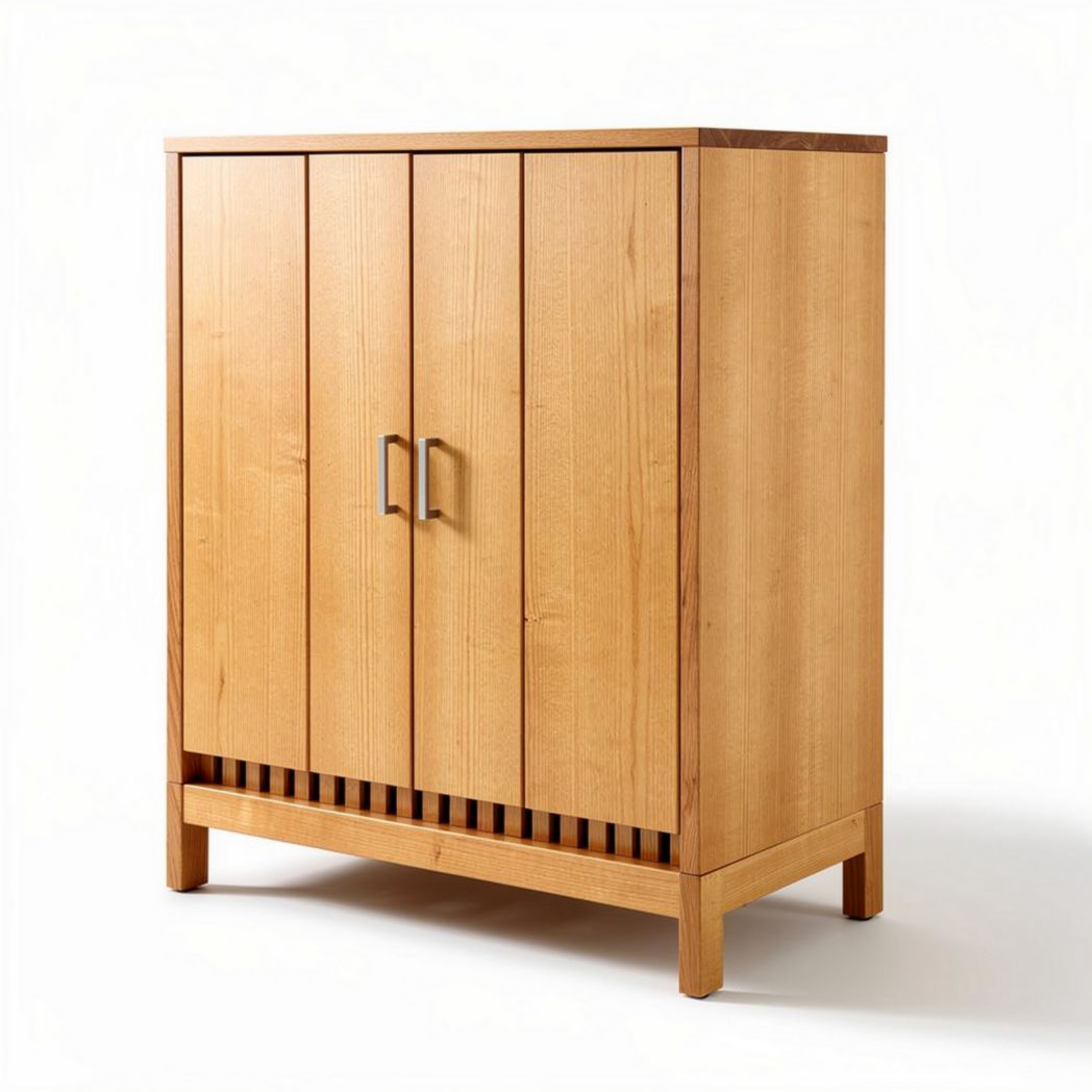 Wooden storage cabinet with four doors and slatted base 100 x 40 x 120cm