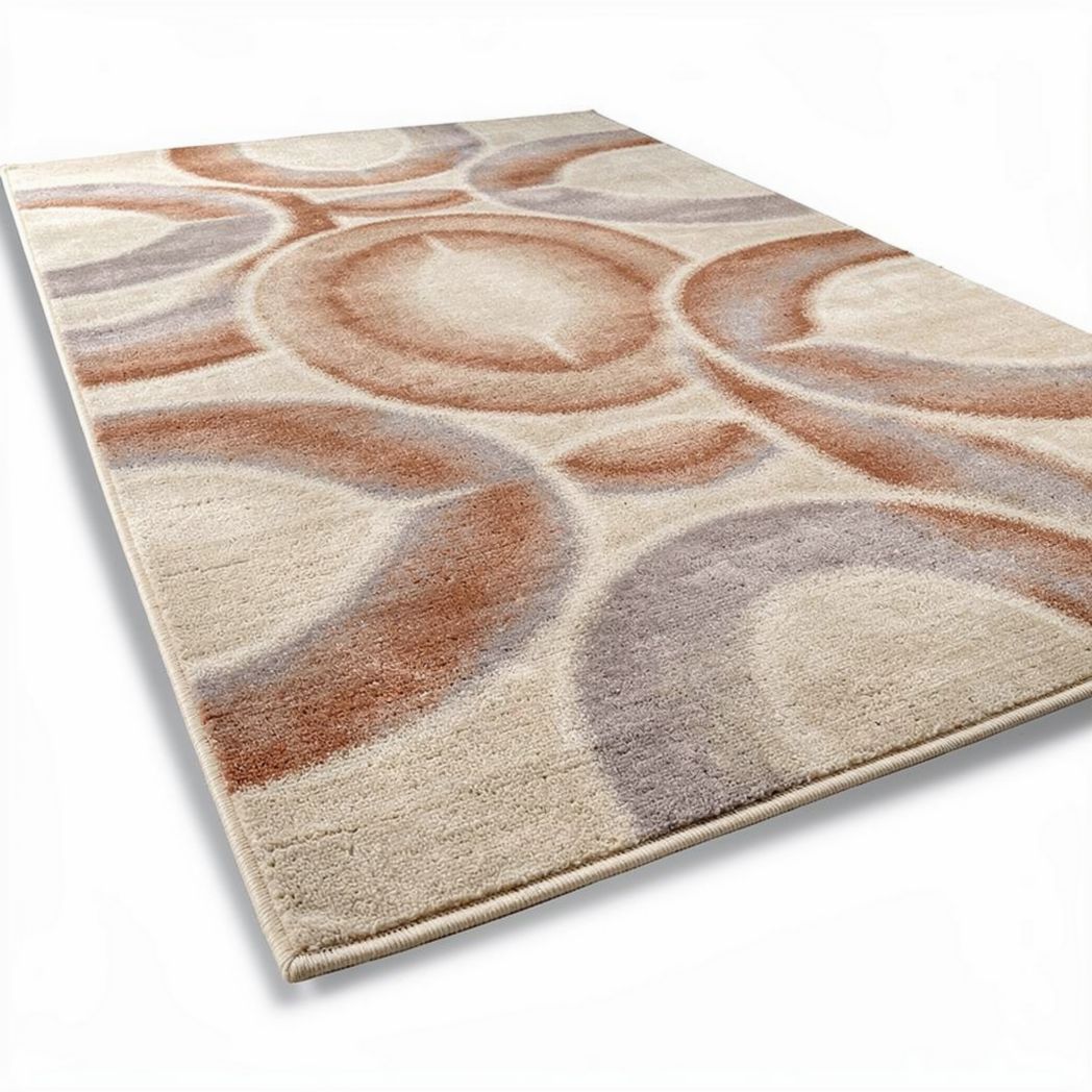 Modern area rug with abstract design in beige and rust colors 200 x 300 x 1cm
