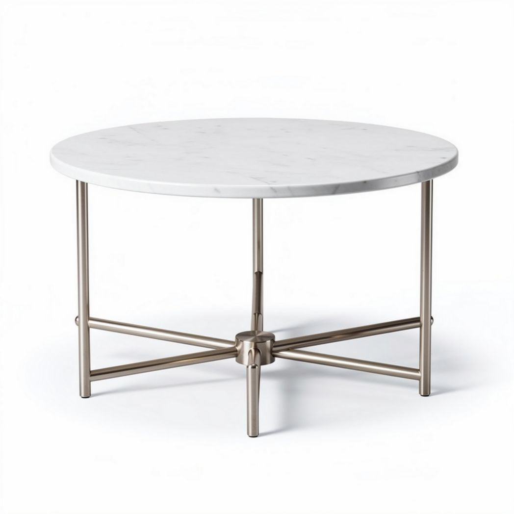 Marble top round coffee table with stainless steel legs 80 x 80 x 40cm
