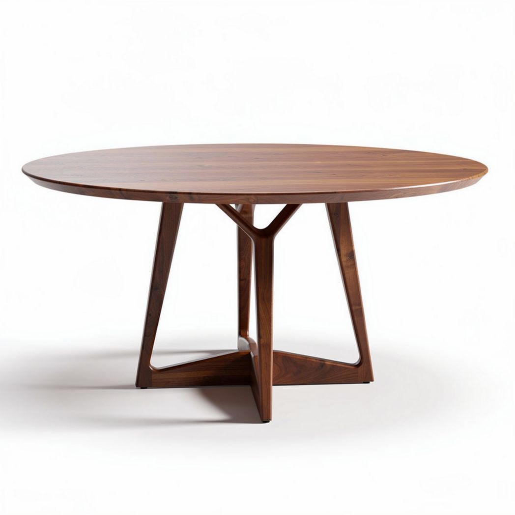 Round walnut dining table with modern style legs 150 x 150 x 75cm
